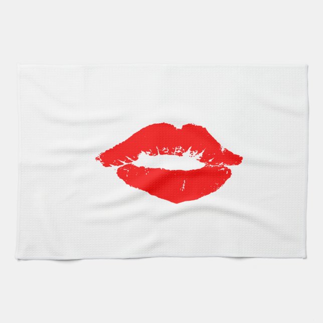 Kiss Lips Red Lipstick Love Passion Valentine Kitchen Towel (Horizontal)