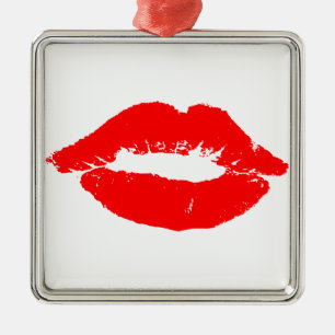 Kiss Lips Red Lipstick Love Passion Valentine Metal Ornament