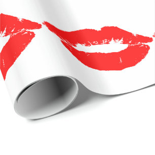 Kiss Lips Red Lipstick Love Passion Valentine Wrapping Paper