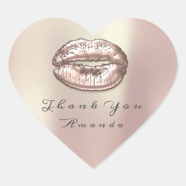 Kiss Lips Rose Gold Heart Makeup Bridal 16th Thank Heart Sticker (Front)