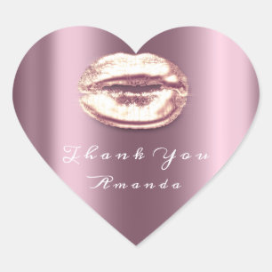 Kiss Lips Rose Gold Purple Makeup Bridal 16 Thank Heart Sticker