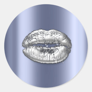 Kiss Lips Silver Blue Makeup Artist Water Drops Classic Round Sticker