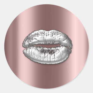 Kiss Lips Silver Rose Makeup Artist Beauty Metal Classic Round Sticker