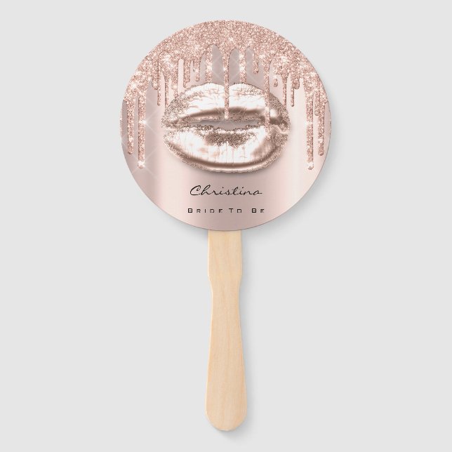 Kiss Lips Sweet 16th Bridal Shower Rose Sparkly Hand Fan (Back)