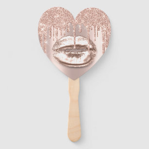 Kiss Lips Sweet 16th Bridal Shower Rose Sparkly Hand Fan