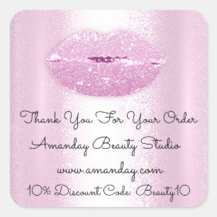 Kiss Lips Thank You Shopping Discount Pink Glitter Square Sticker
