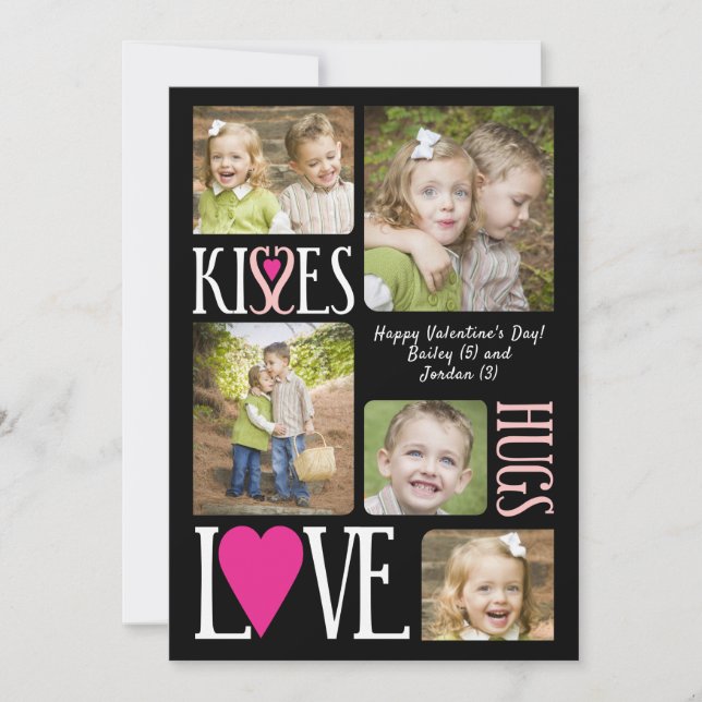 Kiss Love Hugs Valentine's Day Photo Collage Card (Front)