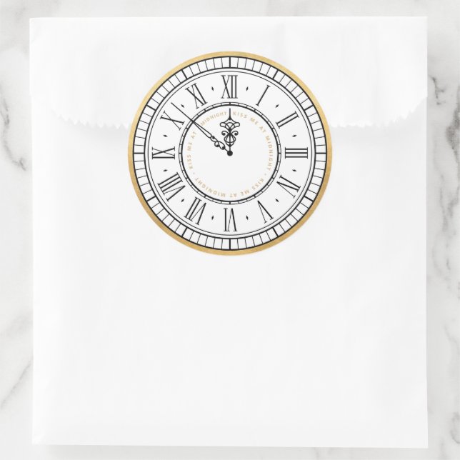Kiss Me at Midnight New Years Clock Classic Round Sticker (Bag)