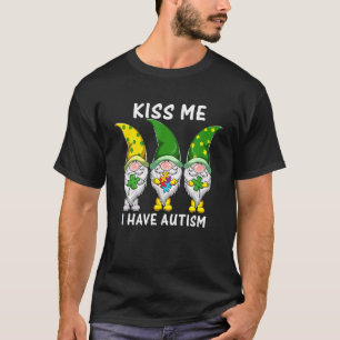 Kiss Me Autism Awareness Gnomes Shamrock St Patric T-Shirt