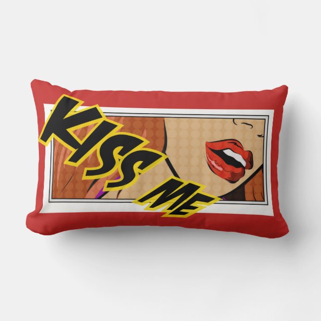 Kiss Me Comic Pop Art Lumbar Pillow (Front)