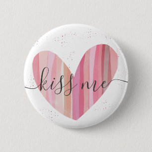Kiss Me Cute Pink Textured Heart 2 Inch Round Button