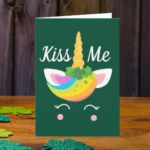 Kiss Me Cute St. Patricks Day Unicorn Card
