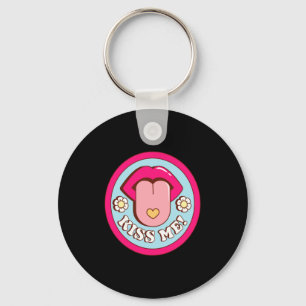 Kiss Me Flower Tongue Out Valentines Day Womens Me Keychain