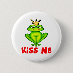 Kiss me frog 2 inch round button
