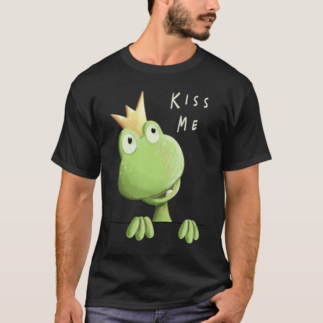 Kiss Me Frog with Crown Frog Prince Fan T-Shirt (Front)