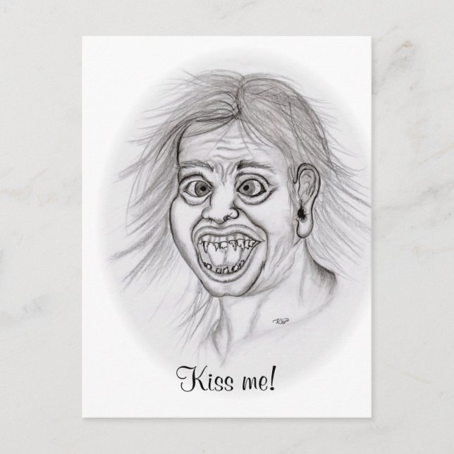 Kiss me! Funny drawing black and white Design Postcard (Front)