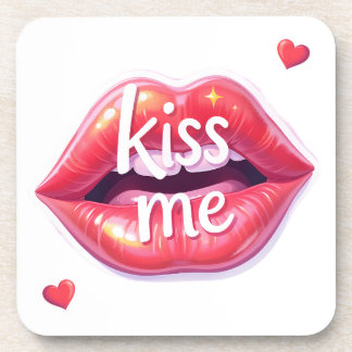 Kiss Me Glossy Red Lips Art Illustration Coaster
