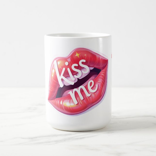 Kiss Me Glossy Red Lips Art Illustration Coffee Mug (Center)
