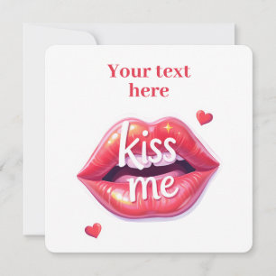 Kiss Me Glossy Red Lips Art Illustration Holiday Card