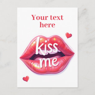 Kiss Me Glossy Red Lips Art Illustration Invitation Postcard