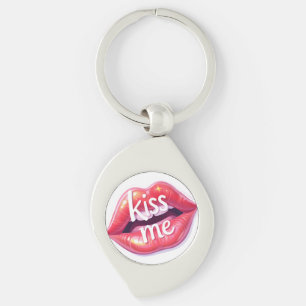 Kiss Me Glossy Red Lips Art Illustration Keychain