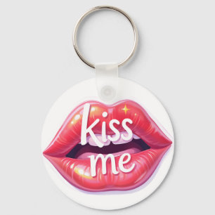 Kiss Me Glossy Red Lips Art Illustration Keychain