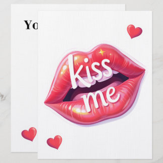 Kiss Me Glossy Red Lips Art Illustration Letterhead