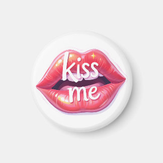 Kiss Me Glossy Red Lips Art Illustration Magnet