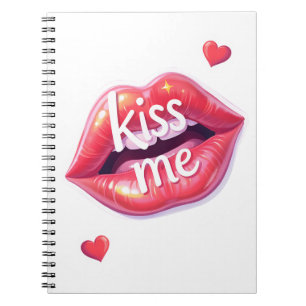 Kiss Me Glossy Red Lips Art Illustration Notebook