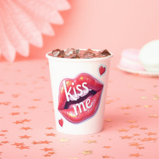 Kiss Me Glossy Red Lips Art Illustration Paper Cups