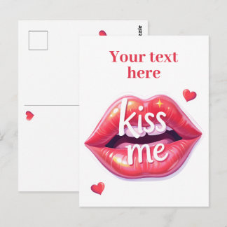 Kiss Me Glossy Red Lips Art Illustration Postcard