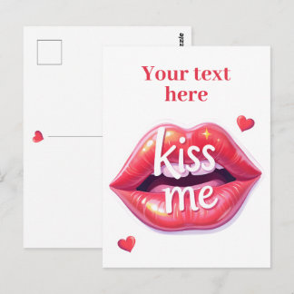 Kiss Me Glossy Red Lips Art Illustration Postcard
