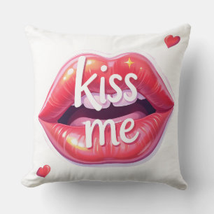 Kiss Me Glossy Red Lips Art Illustration Throw Pillow