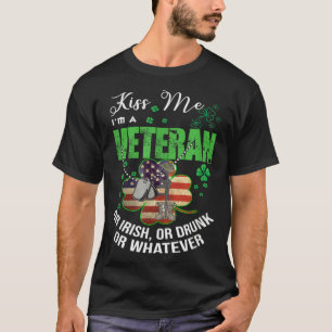 Kiss Me I m A Veteran Irish American Shamrock Flag T-Shirt