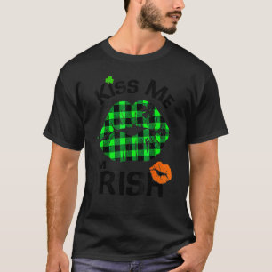 Kiss Me I M Irish Buffalo Plaid Lips Clover St Pat T-Shirt
