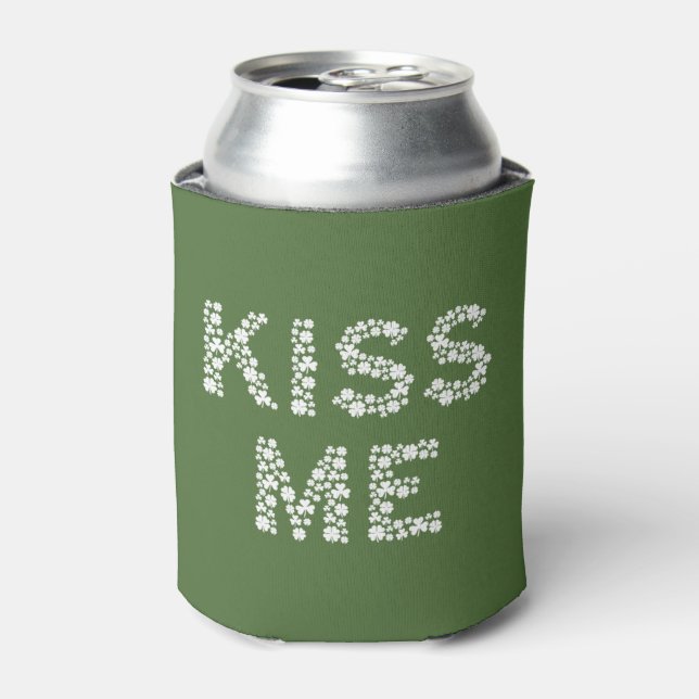 Kiss Me (I’m Irish) Cozy Using Shamrock Clovers Can Cooler (Can Front)