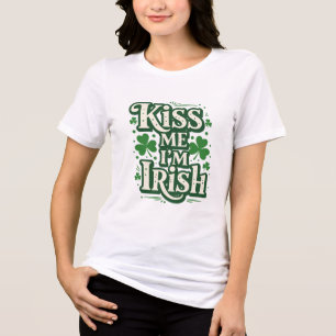 Kiss Me I’m Irish Retro Shamrock Celebration Desig Tri-Blend Shirt