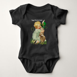 KISS ME I'AM IRISH/BABY,RABBIT WITH LEPRECHAUN HAT BABY BODYSUIT