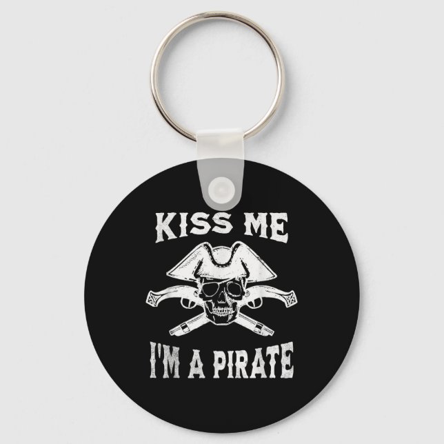 Kiss Me Im A Pirate Funny Talk Like A Pirate Day J Keychain (Front)