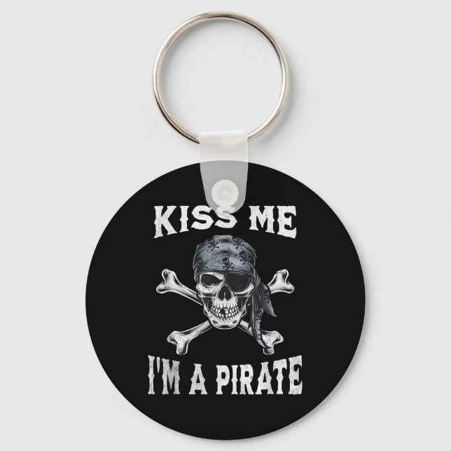 Kiss Me Im A Pirate Funny Talk Like A Pirate Day J Keychain (Front)