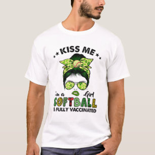 Kiss Me Im A Softball Girl Irish Shamrock St Patri T-Shirt