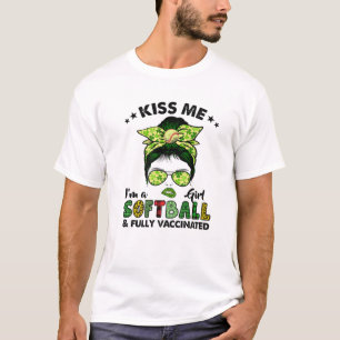 Kiss Me Im A Softball Girl Irish Shamrock St Patri T-Shirt