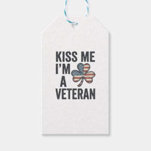 Kiss Me Im a Veteran Shamrock Vintage Shirt Design Gift Tags