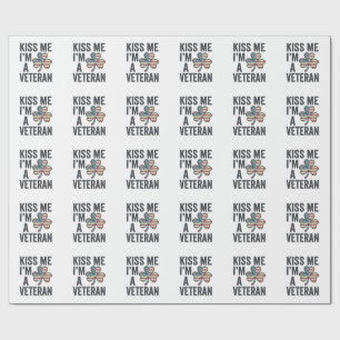 Kiss Me Im a Veteran Shamrock Vintage Shirt Design Wrapping Paper