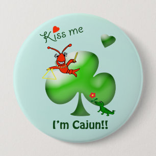 Kiss Me I'm Cajun St. Patrick's Day Crawfish 4 Inch Round Button