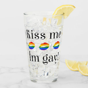 Kiss Me I'm Gay (black letters) Glass
