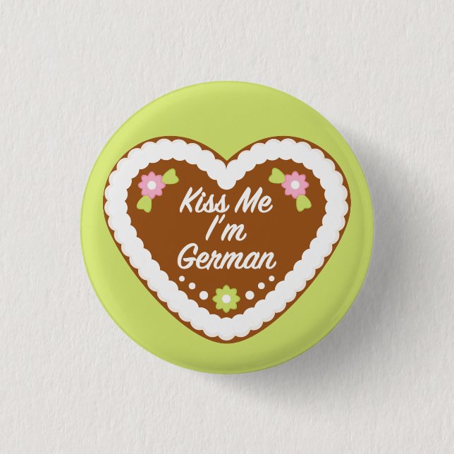 Kiss Me I'm German Gingerbread Heart 1 Inch Round Button (Front)