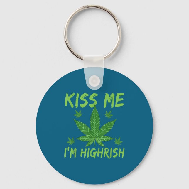 Kiss Me I'm Highrish Funny St. Patrick’s Day  Keychain (Front)