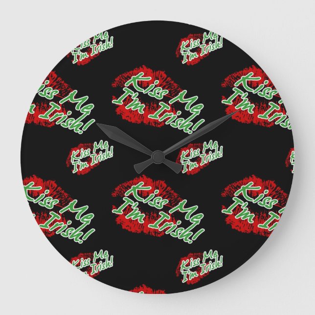 Kiss Me I'm Irish Clock - Black (Front)