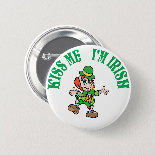 Kiss Me I'm Irish Dancing Leprechaun 2 Inch Round Button (Front & Back)